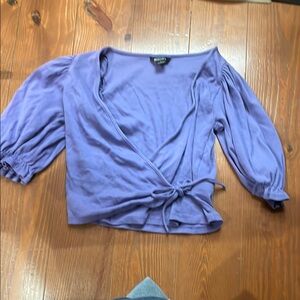 Monki Purple Wrap Tie Front Puff Sleeve Blouse